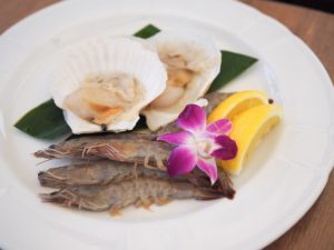 ザ・ブセナテラス　夕食　バーベキュー　海鮮　ソフトシェルスリンプ